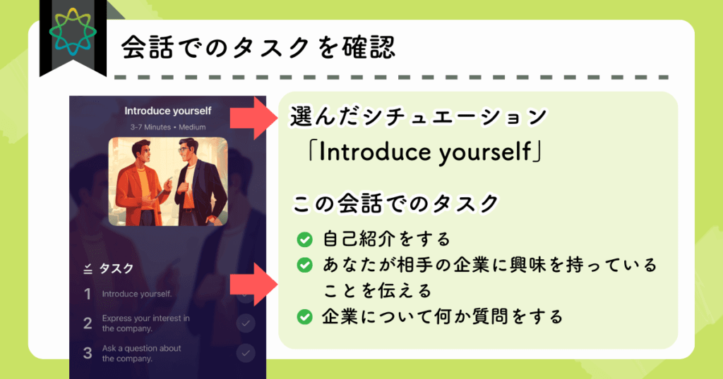ELSA speakでの英会話機能の使い方（会話でのタスクを確認）