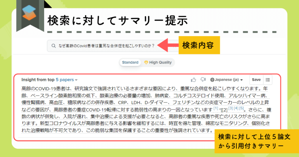 検索に対してサマリー提示