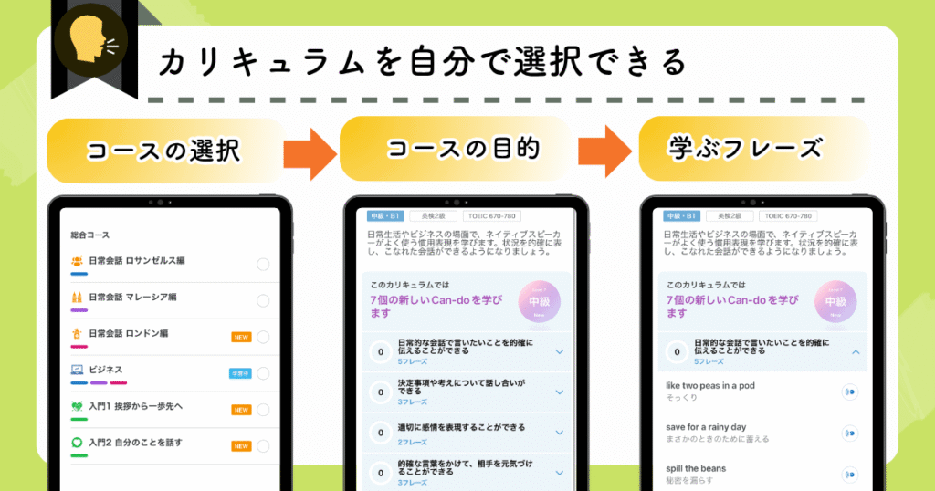 スピークバディのおすすめ機能:カリキュラムが自分で選択できる