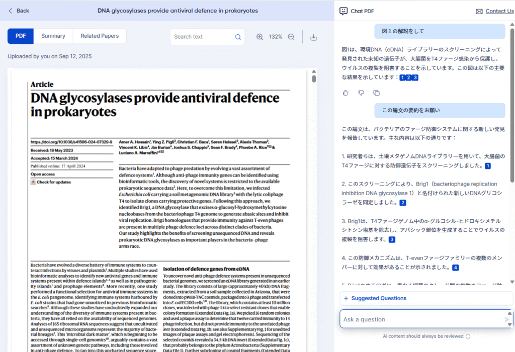 R DiscoveryのChatPDF画面