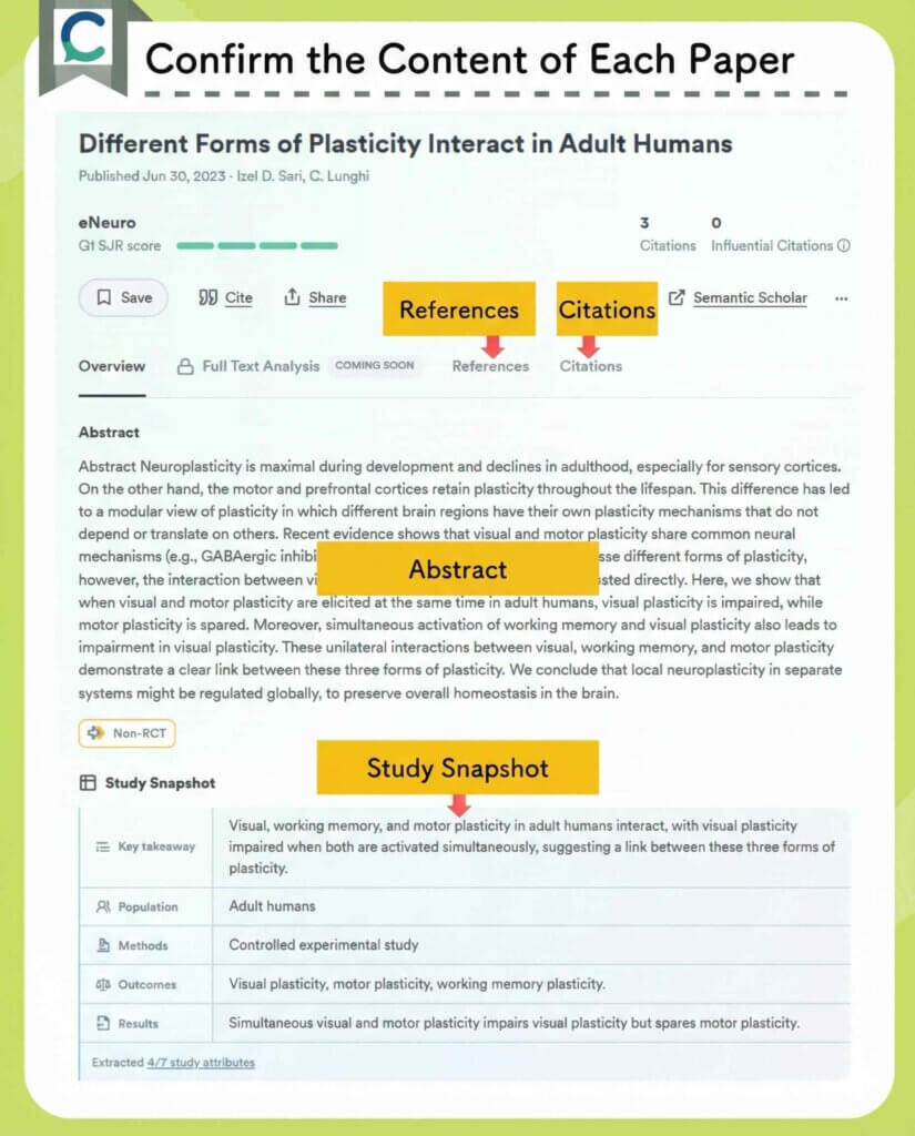 Consensus shows references, citations, abstract, and study snapshot for rapid paper content verification.