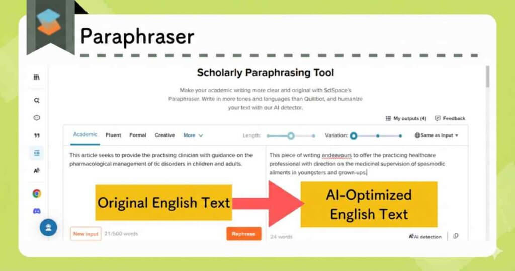 Scispace 释义器将学术文本重写为更清晰、多样化、AI 优化的表述。
