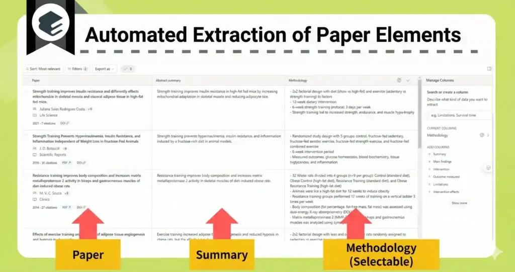 Elicit은 연구 논문에서 방법론 및 요약 추출을 자동화합니다.