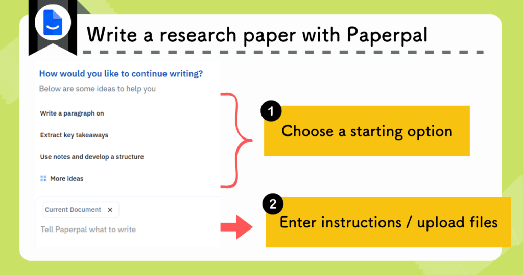 Paperpal guides manuscript drafting by choosing a start method and taking user instructions.