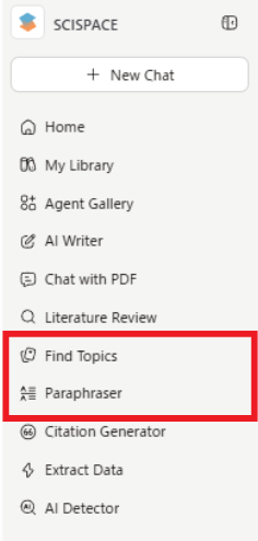 SciSpace 菜单屏幕截图。