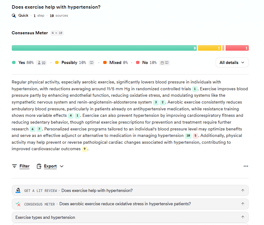 The Consensus literature search interface