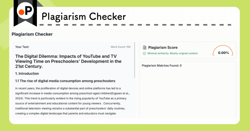 Paperguide features a plagiarism checker that calculates similarity scores and identifies matches within written text.