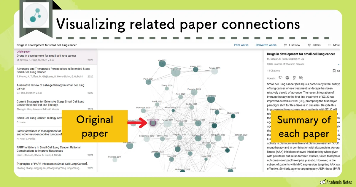 Visualizing related paper connections network diagram