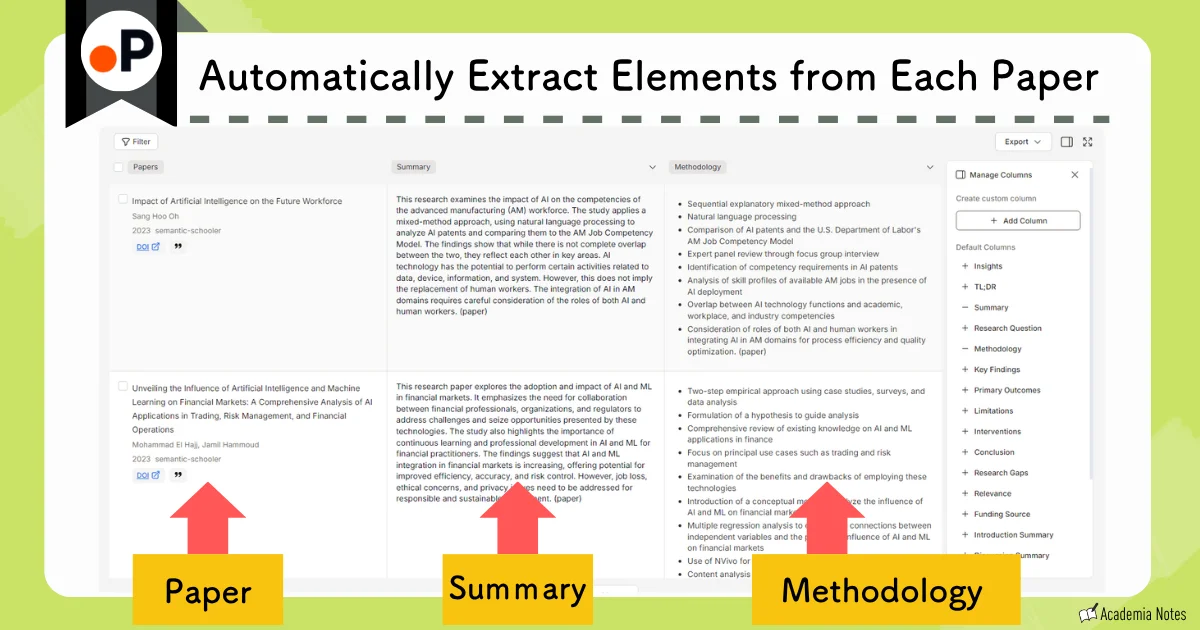 Automatically extract paper elements with Elicit