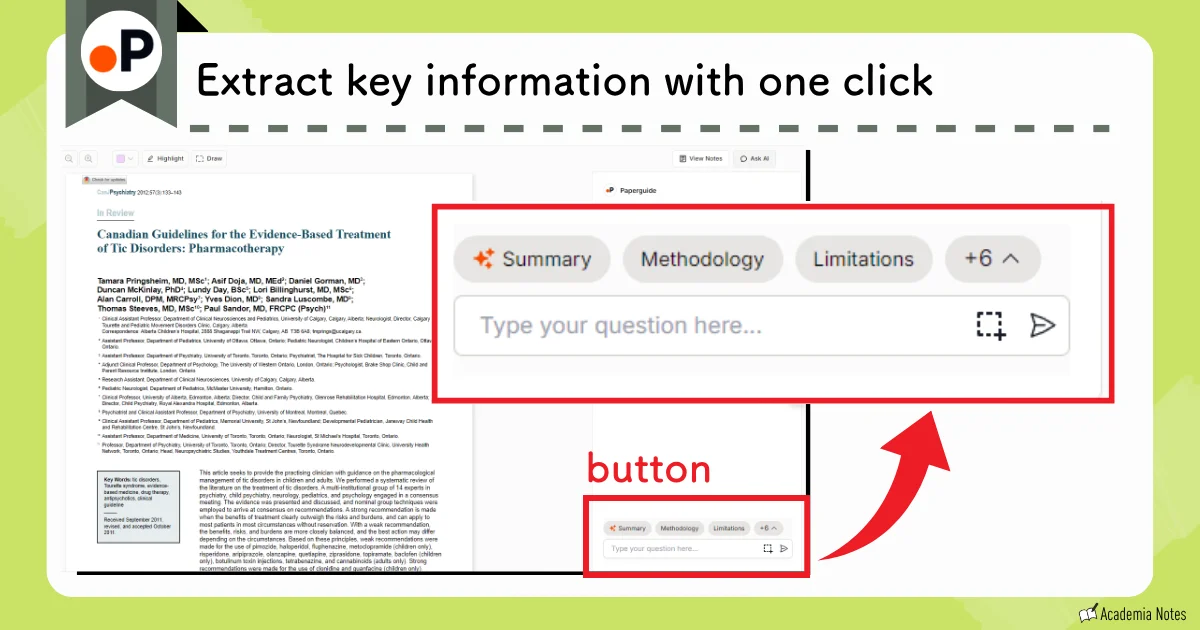 Paperguide screen where you can extract key information with one click