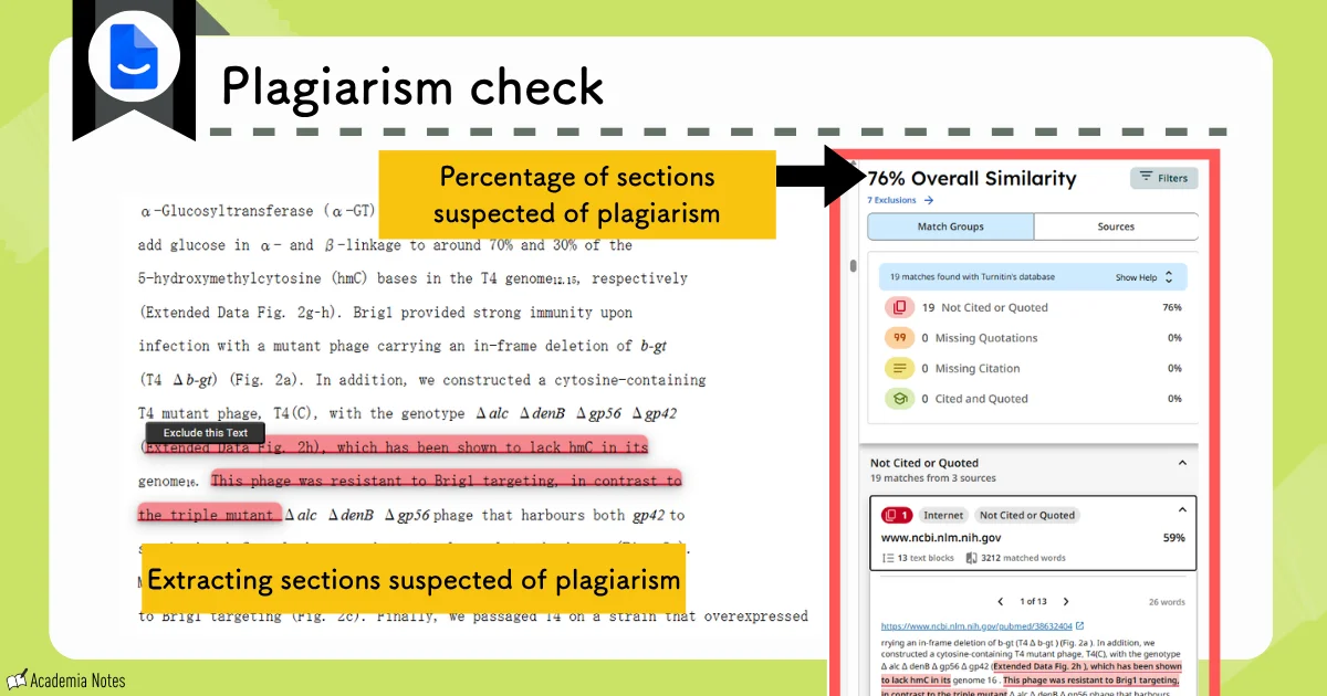 Plagiarism check screen showing similarity detection results