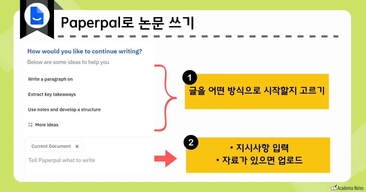 Paperpal에서 글쓰기를 계속하는 방법을 안내하는 화면