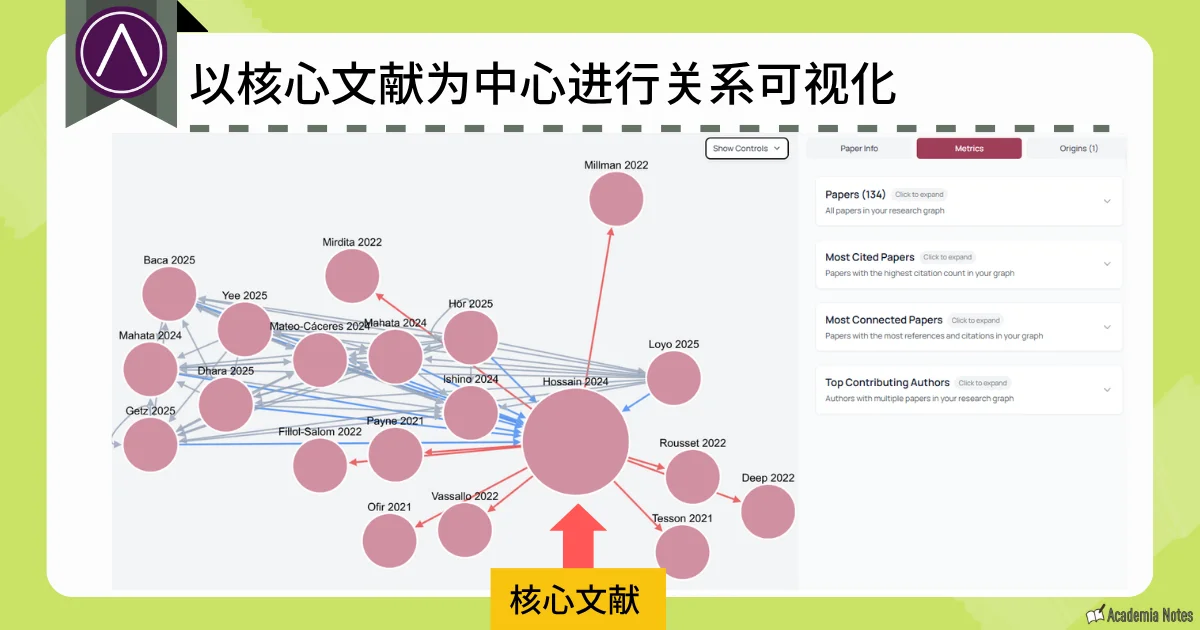以核心文献为中心的关系可视化界面