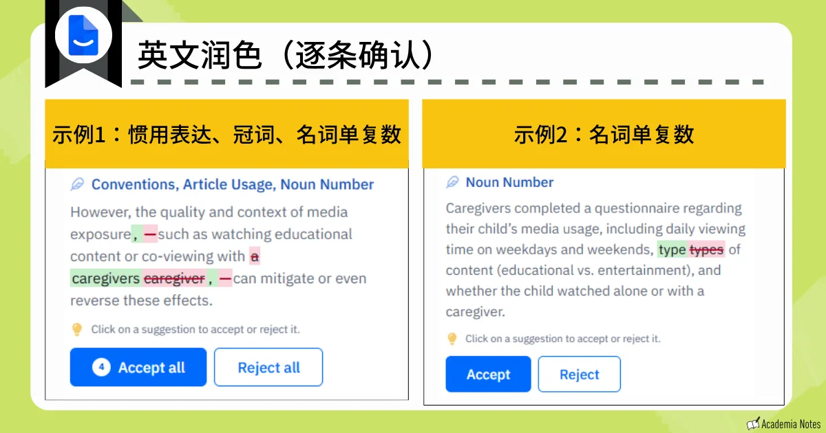 Paperpal 的英文润色建议确认界面