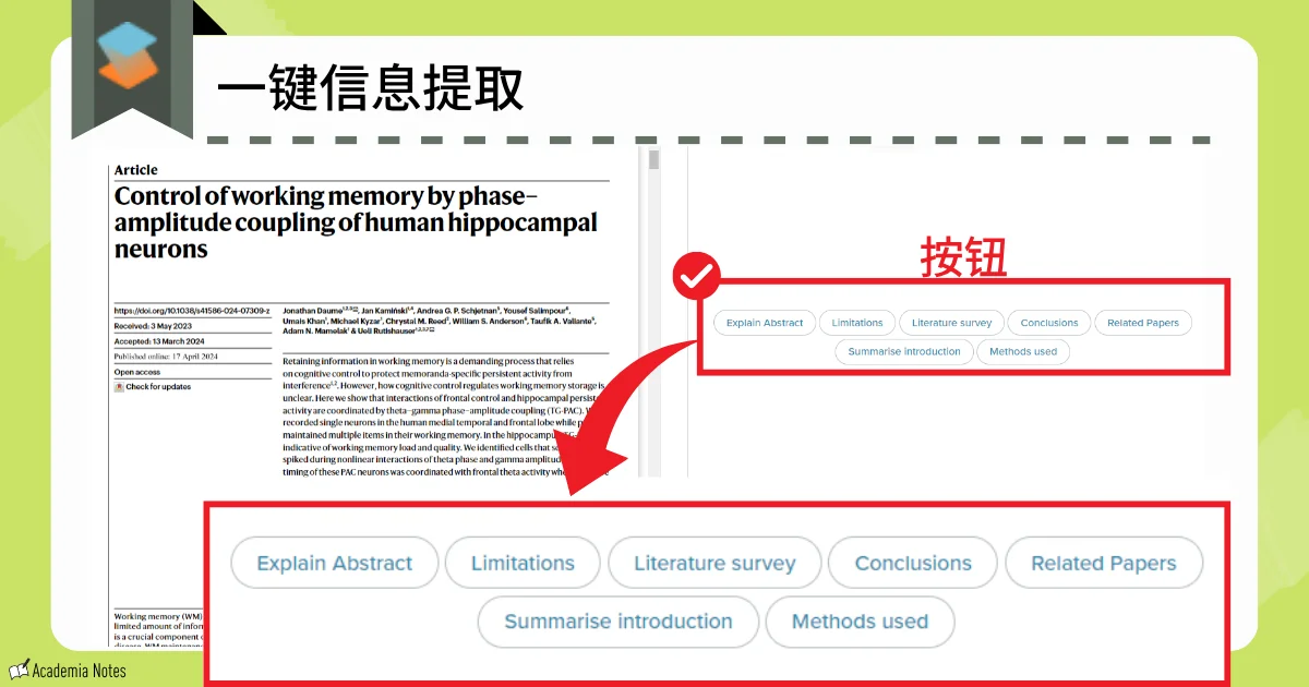 SciSpace的一键信息提取界面
