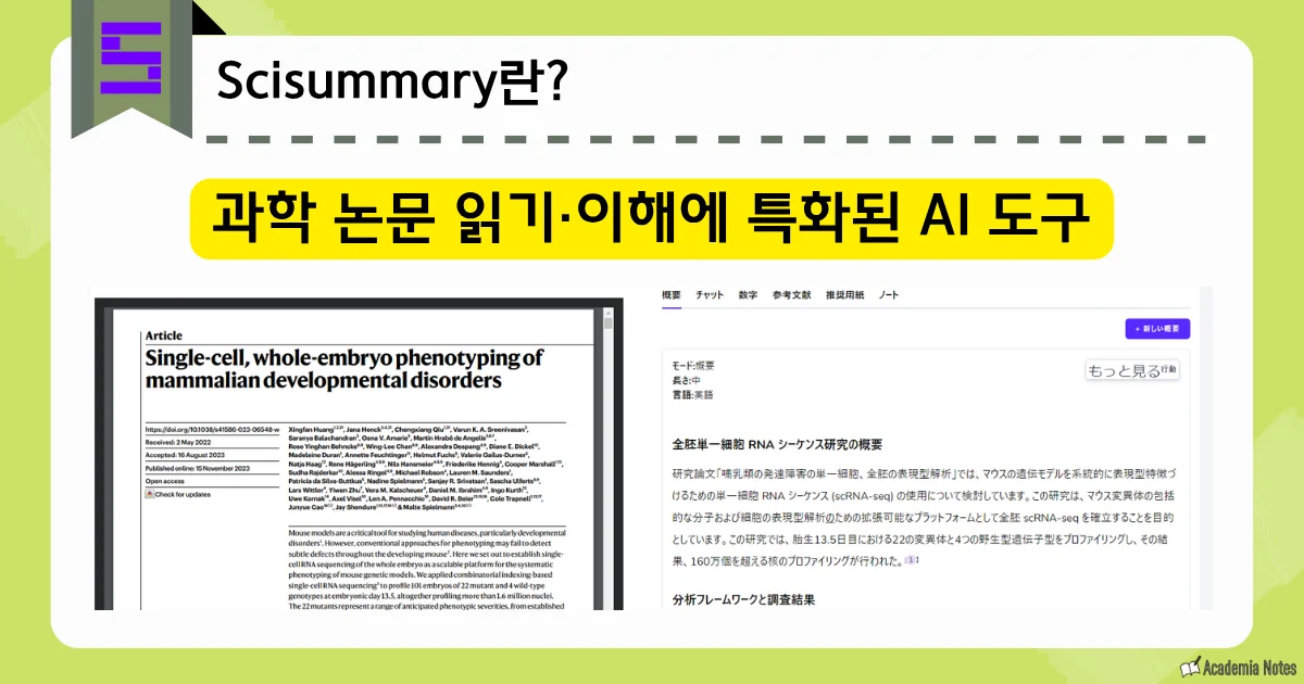 Scisummary에서 논문을 요약하고 분석할 수 있는 화면