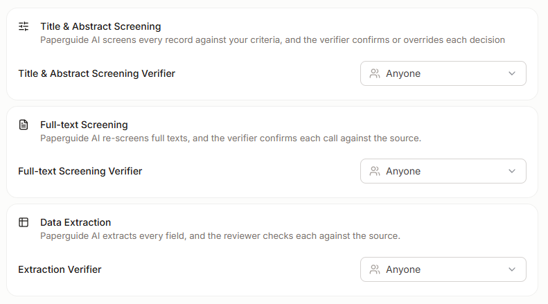 Verifier settings screen in Paperguide
