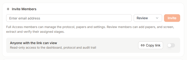 Member invitation screen in Paperguide