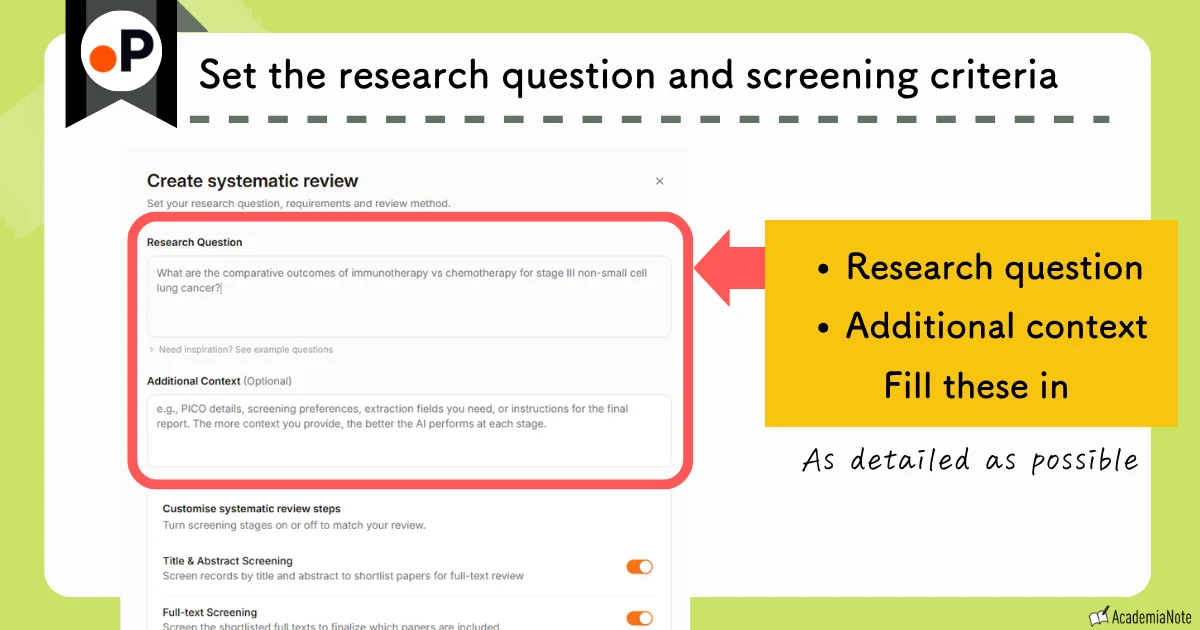 Create systematic review screen in Paperguide
